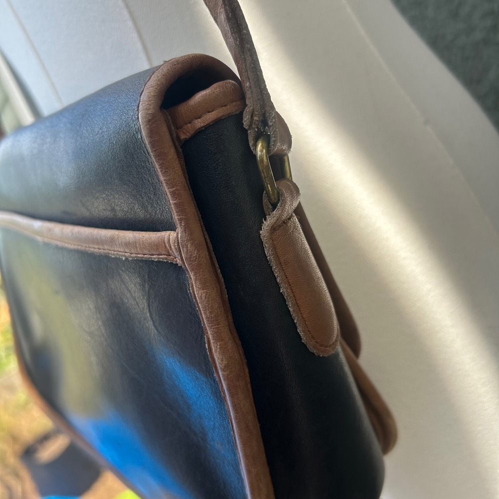 Vintage 80s 90s Coach Leather Crossbody Bag Black Tan Messenger - Picture 10 of 10